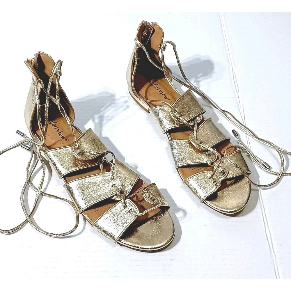 Comfortview  Women's Gold Metallic Gladiator Sandals Size 10